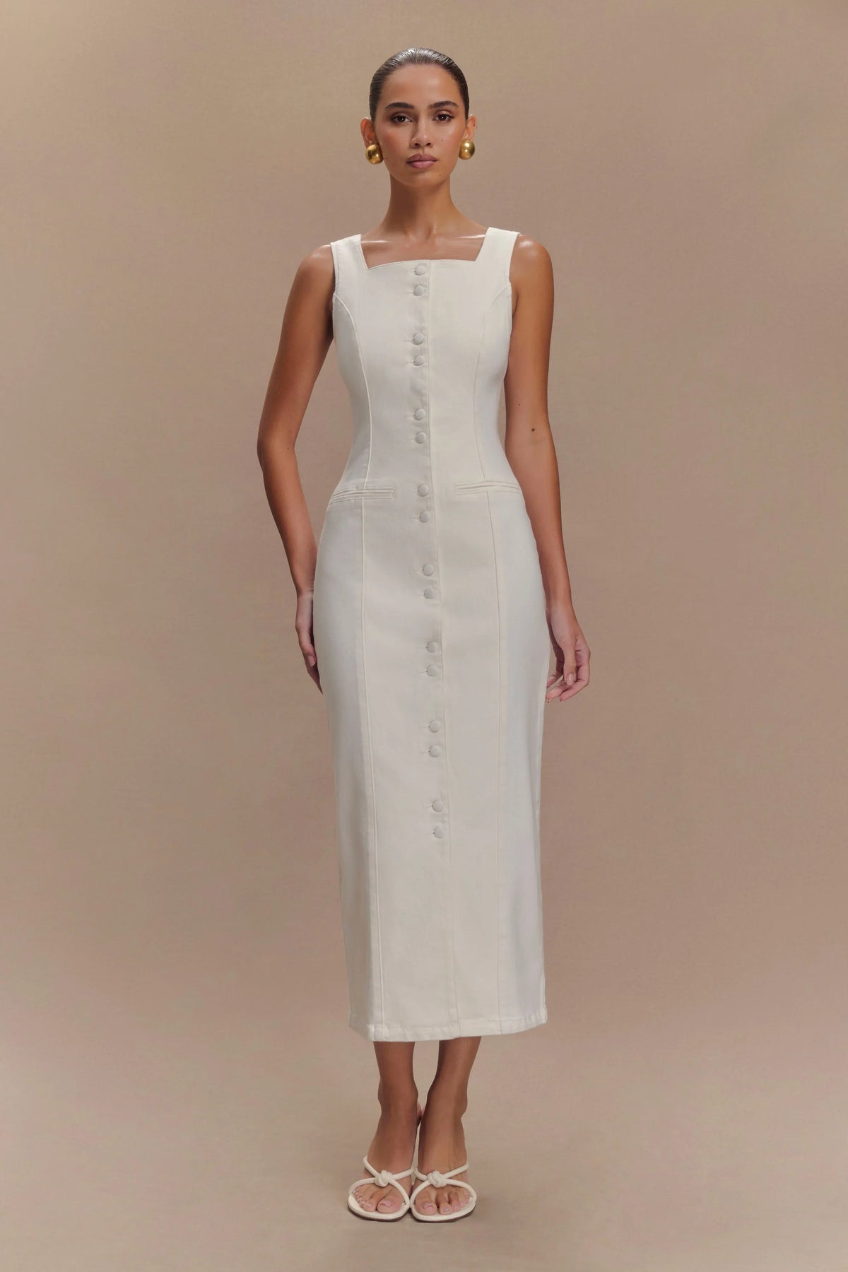 Reyna Denim Midi Dress White