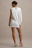 Fortuna White Ruched Mini Dress With One Sleeve