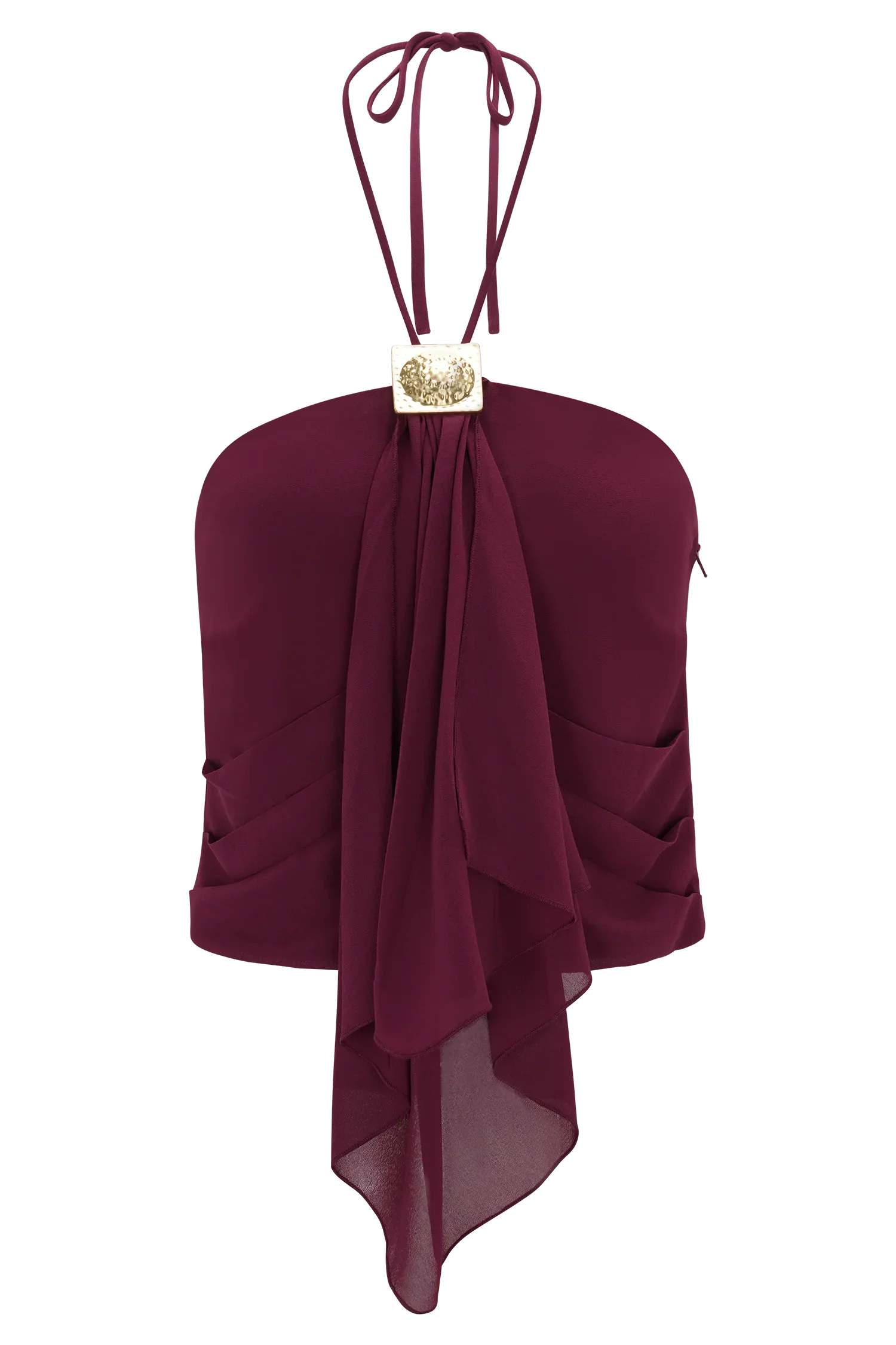 Celina Chiffon Halter Top With Hardware Cherry Red