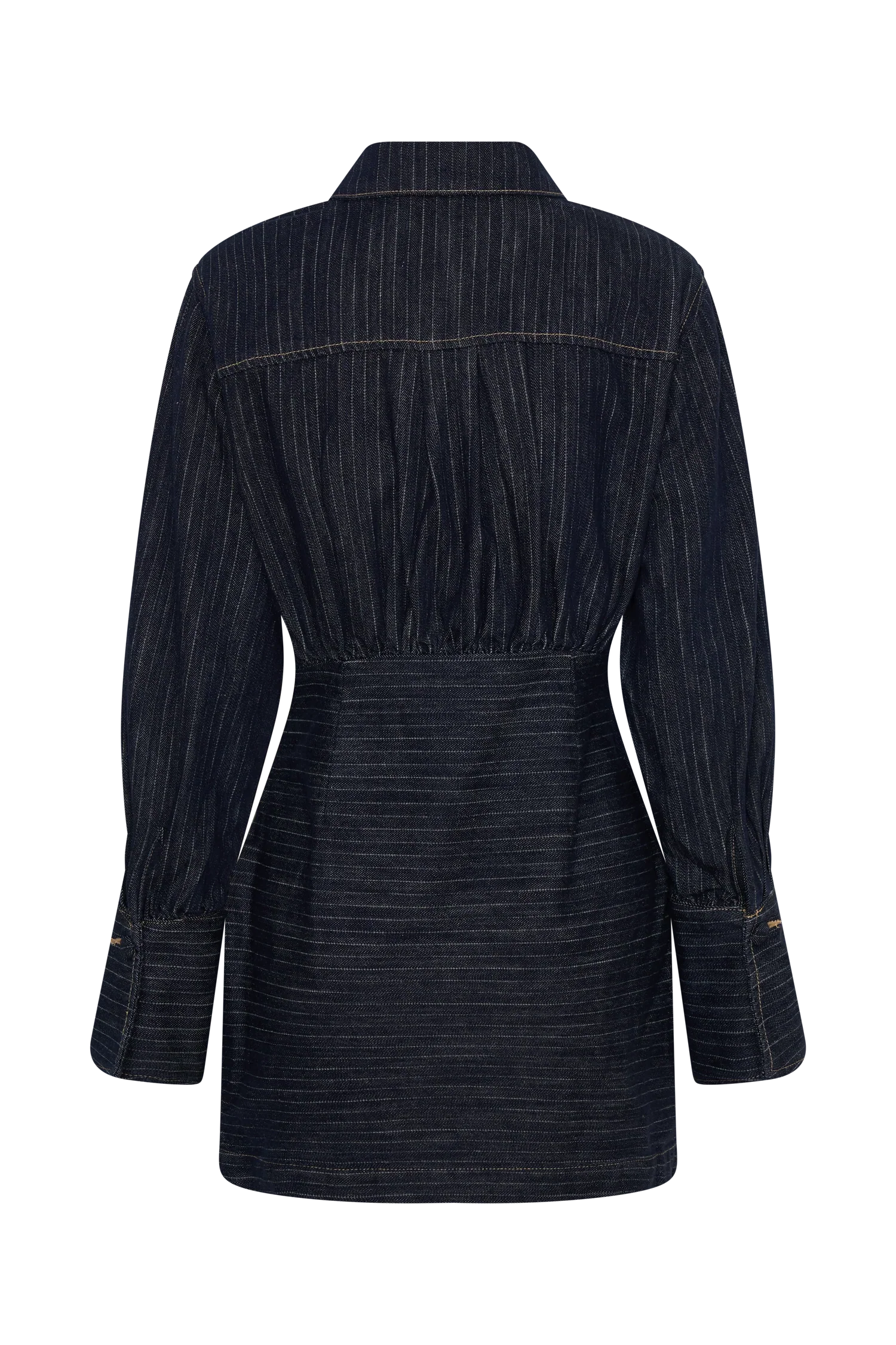 Zarah Denim Long Sleeve Mini Dress Indigo Pinstripe