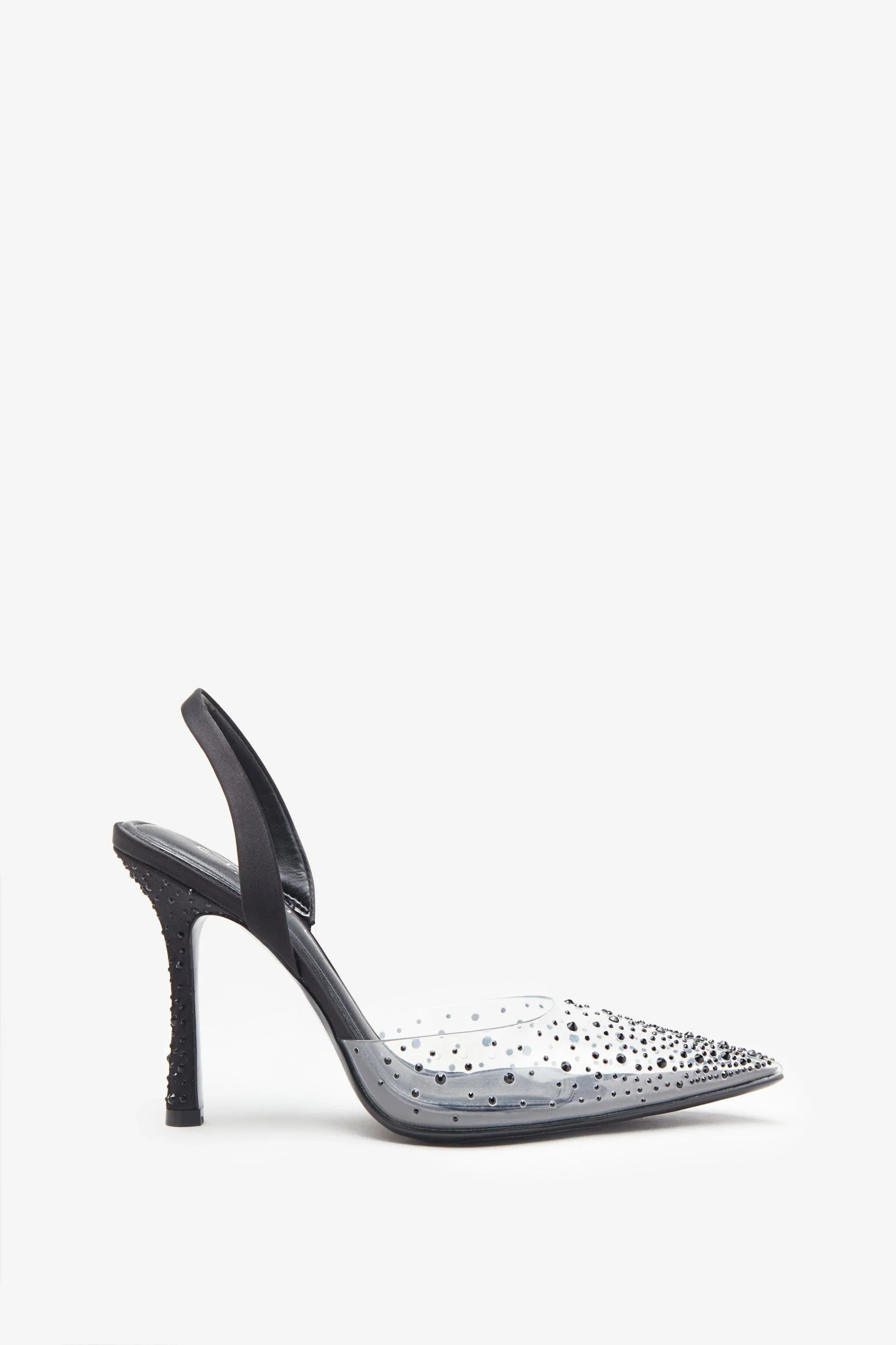 Covergirl Black Diamante Sling Back Pointed Heels