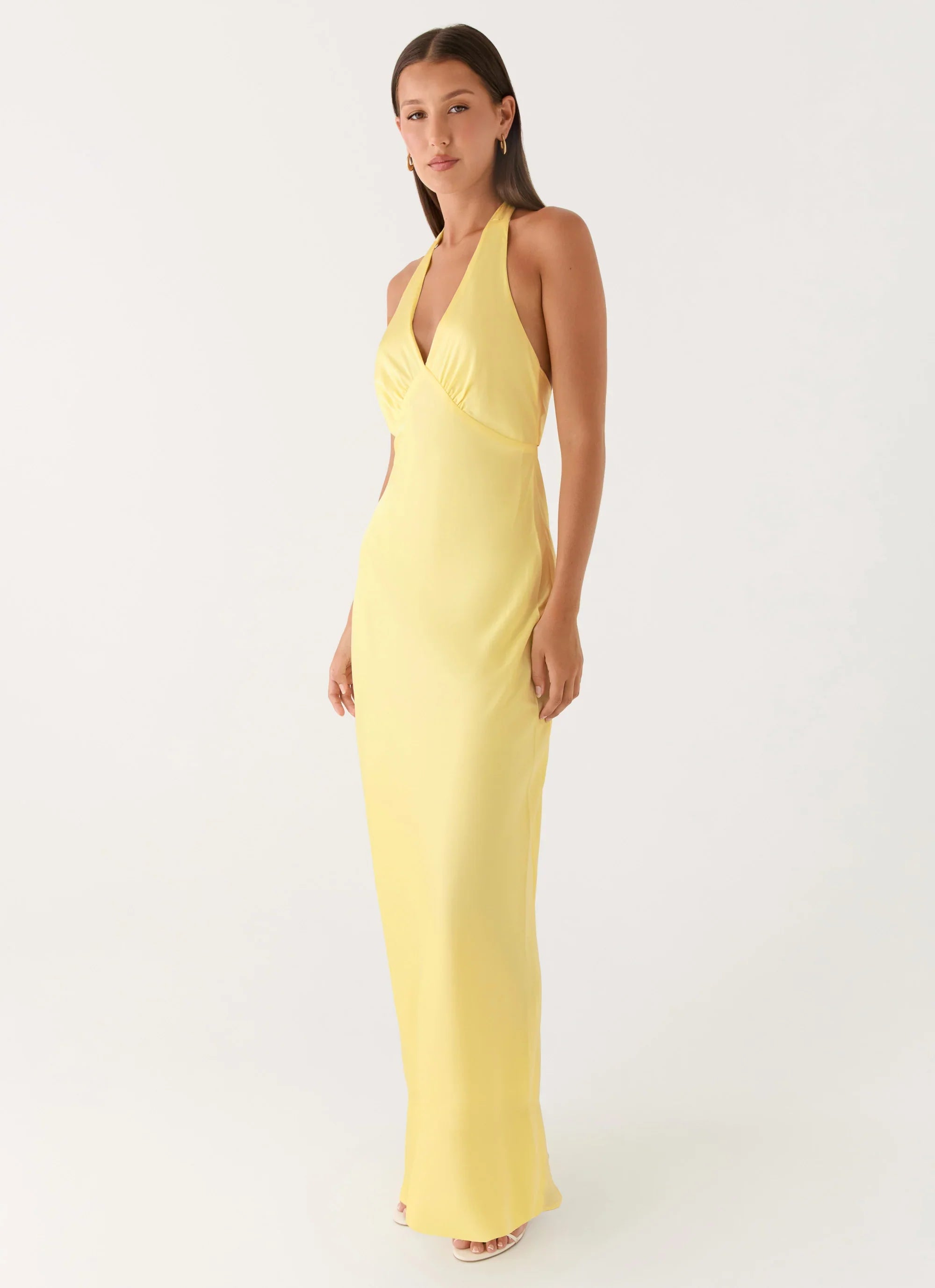 Heavy Hearted Satin Maxi Dress Lemon