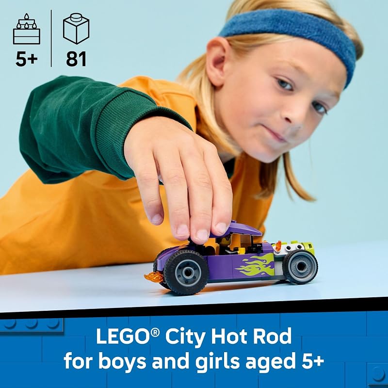 LEGO City Hot Rod Race Car Building Toy for Kids Pretend Play Set for Boys Girls Ages 5 Toy Car W Racecar Driver Minfigure Gift Idea for Birthdays 60485