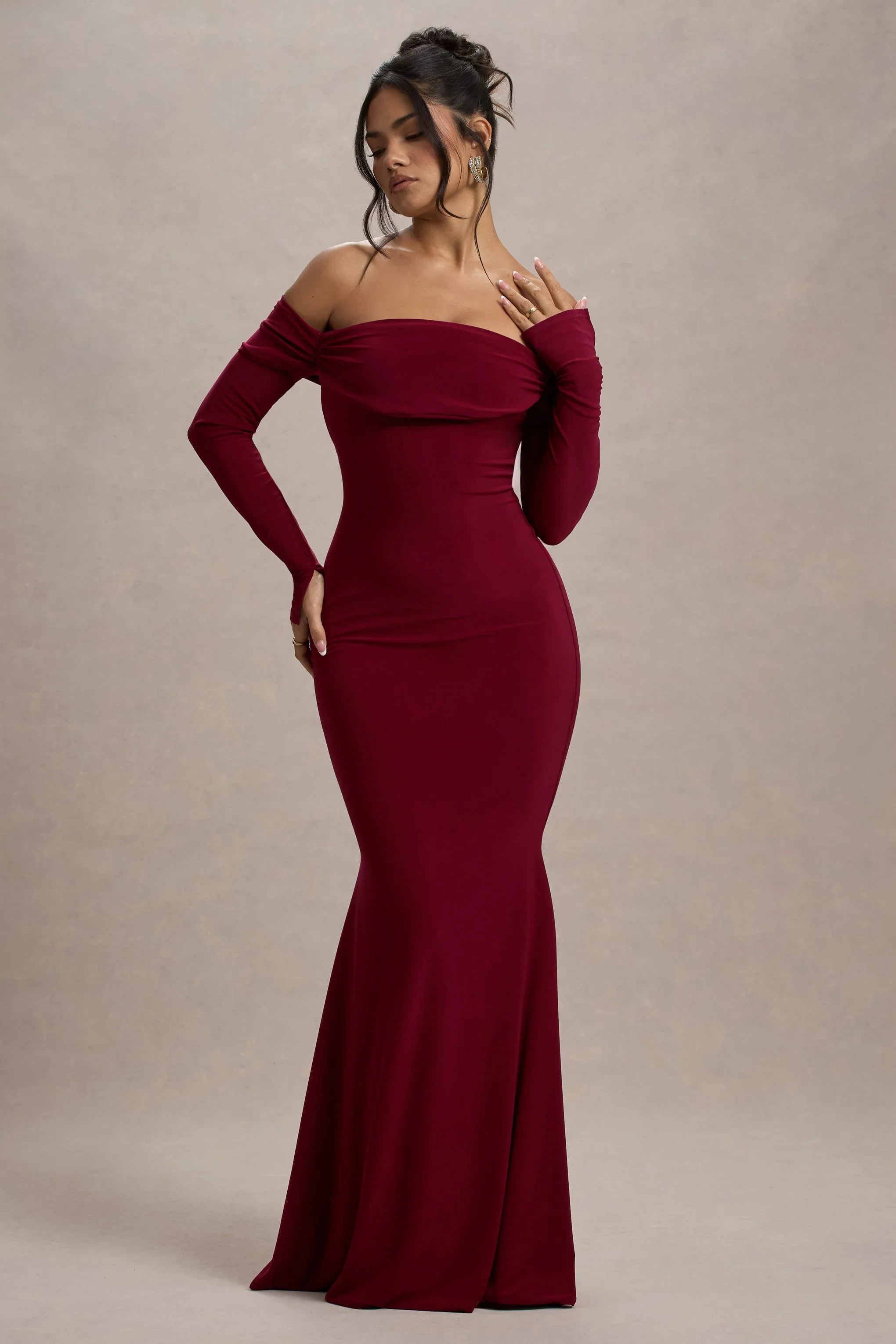Amaia Berry Bardot Long Sleeve Maxi Dress