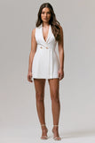 One Kiss White Plunge Neck Tailored Playsuit
