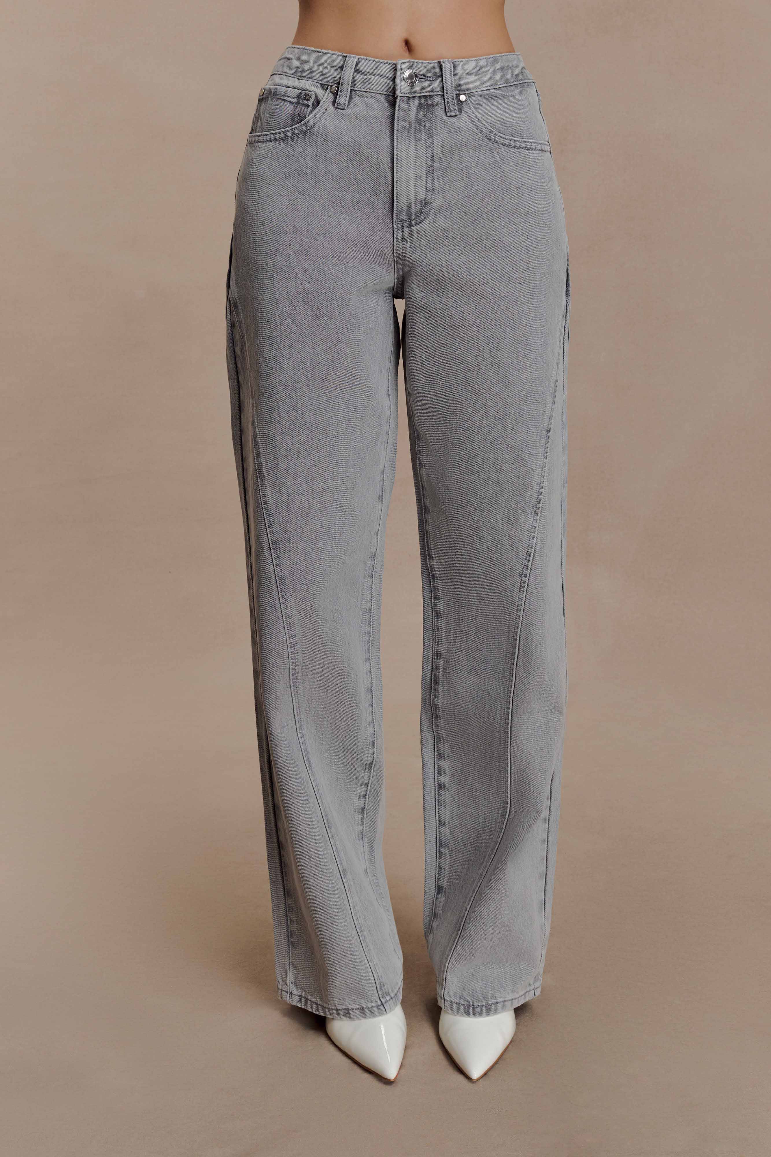 Georgette Mid Rise Paneled Denim Jeans Grey