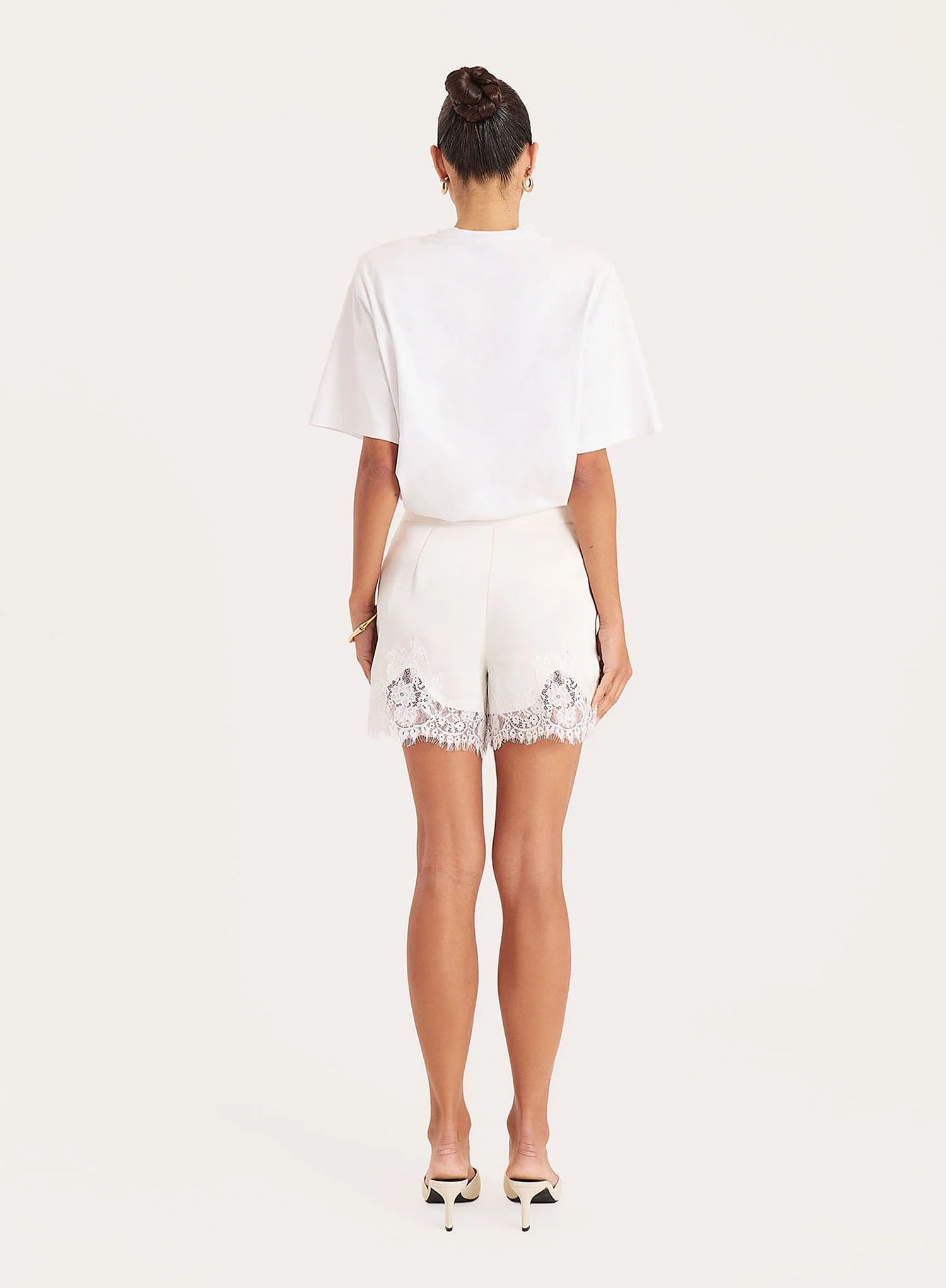 Cream Satin Lace Trim Shorts
