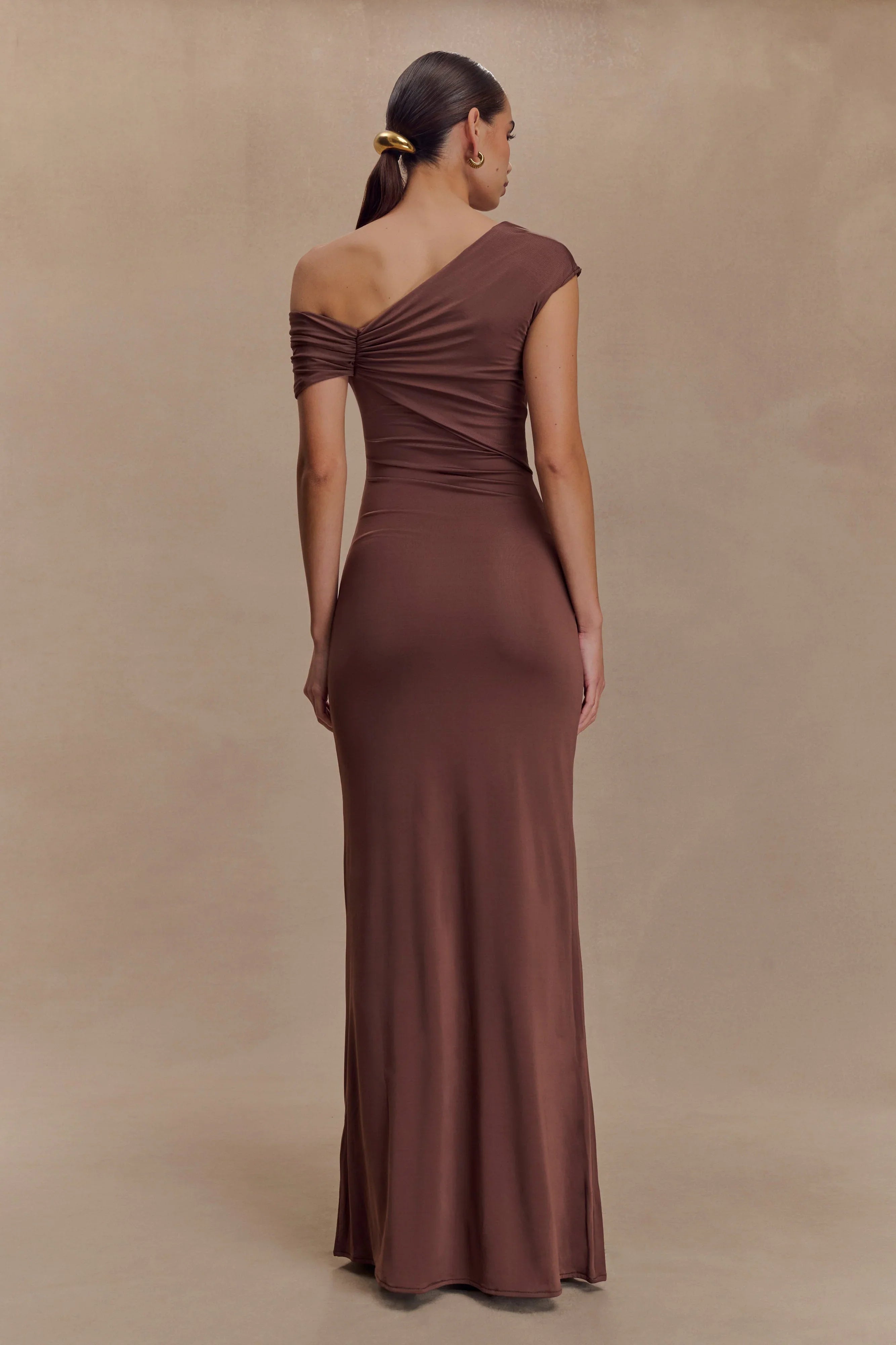 Ashford Asymmetrical Slinky Maxi Dress Chocolate