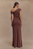 Ashford Asymmetrical Slinky Maxi Dress Chocolate