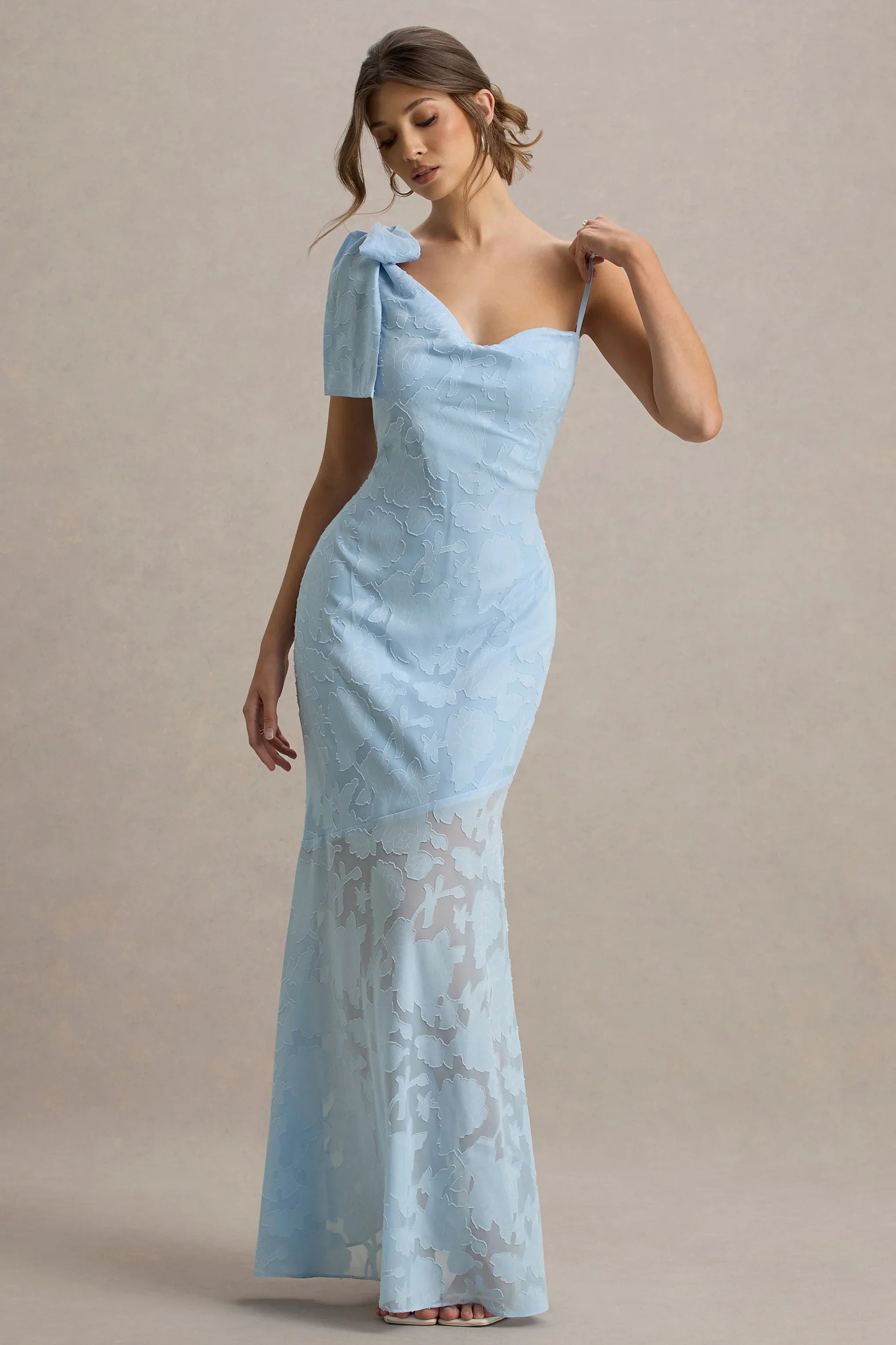Chyna Light Blue Cowl Neck Maxi Dress With Bow Strap