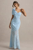 Chyna Light Blue Cowl Neck Maxi Dress With Bow Strap