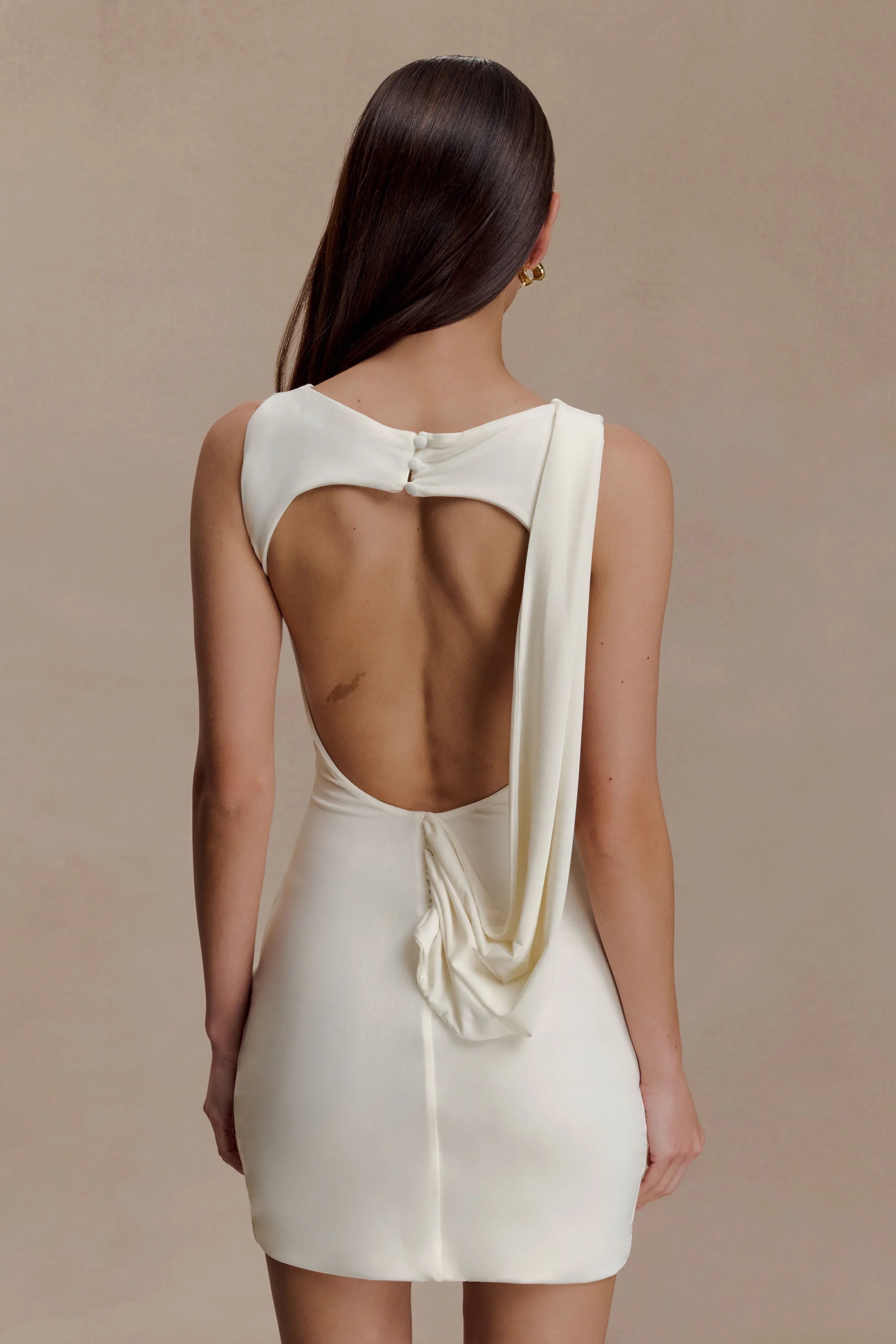 Henley Slinky Drape Mini Dress Ivory