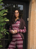 Burgundy Striped Fine Ribbed Jersey Longsleeve Top