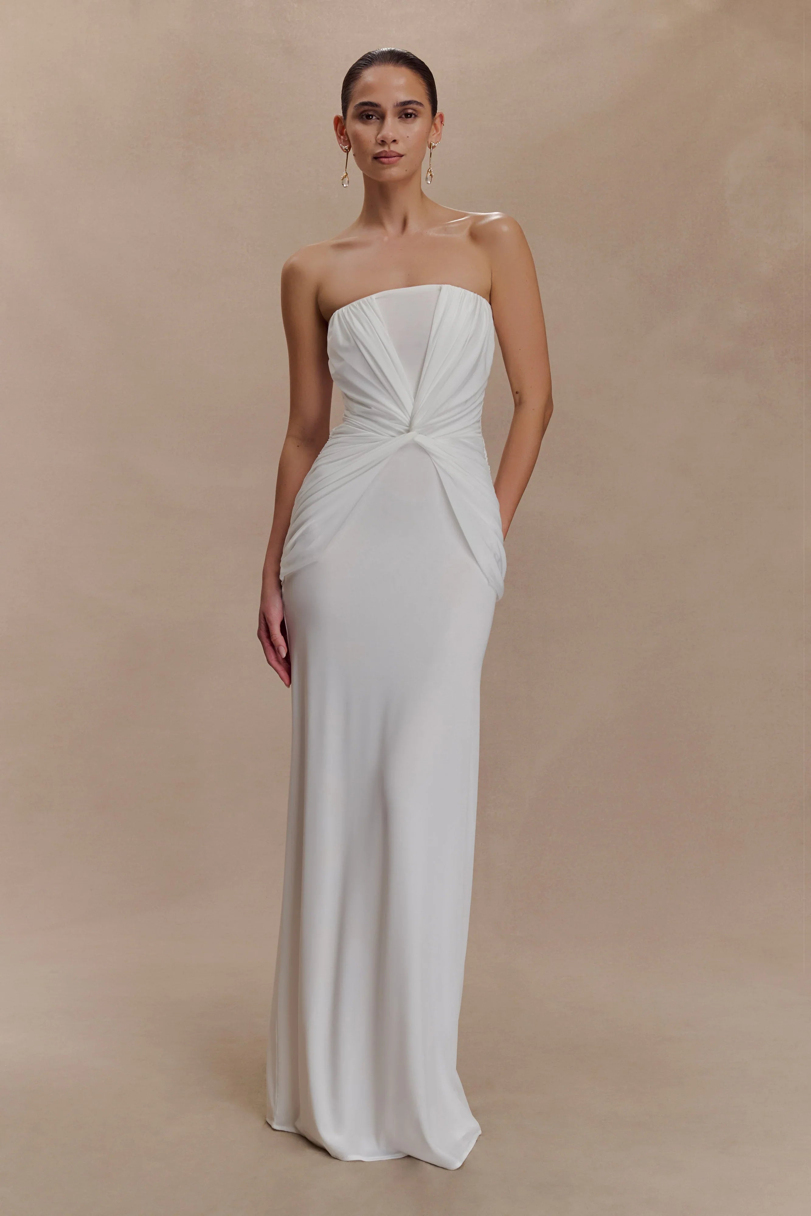 Mirren Strapless Slinky Maxi Dress White