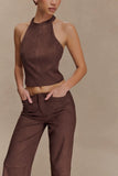 Logan Faux Suede Halter Top Dark Chocolate