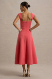 Andromeda Coral Sweetheart Neck Midi Dress