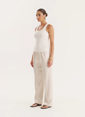 Cream Satin Elasticated Waist Wide Leg Trouser