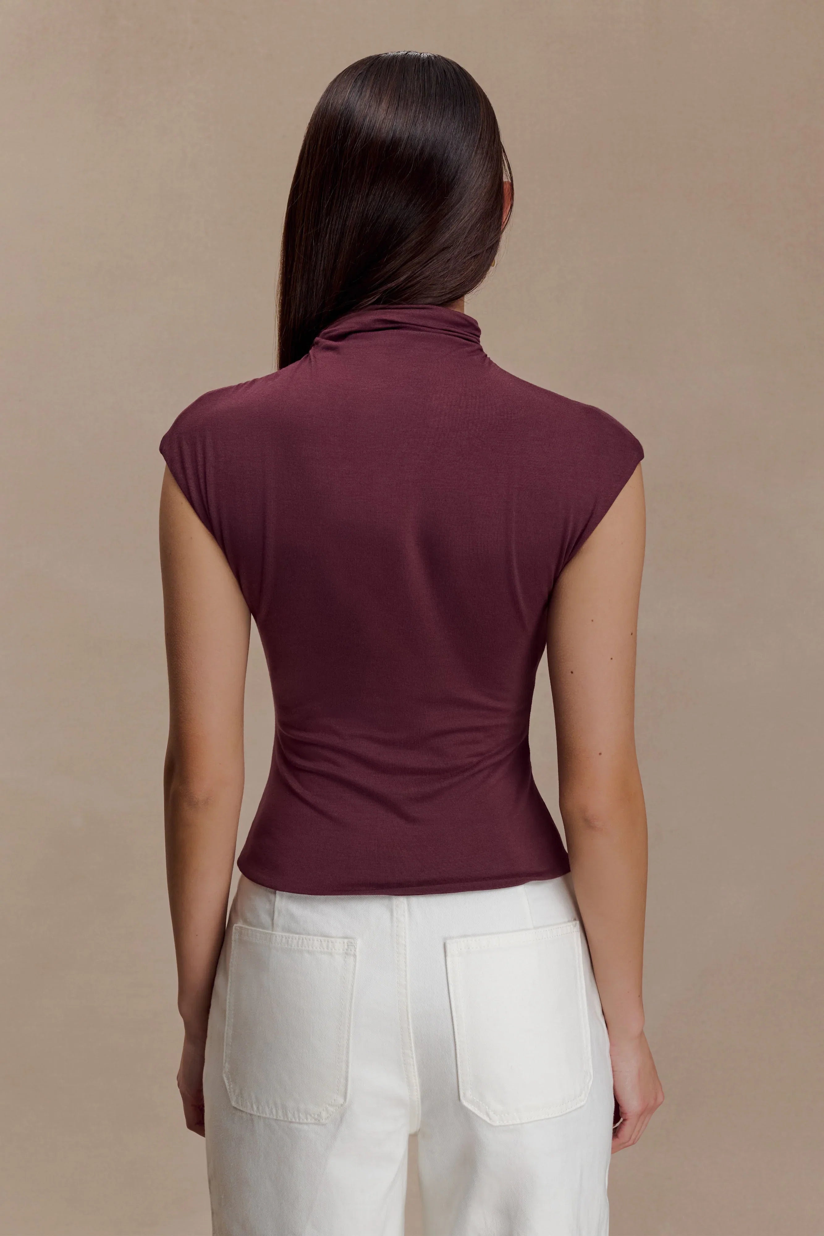 Freesia High Neck Sleeveless Top Mahogany