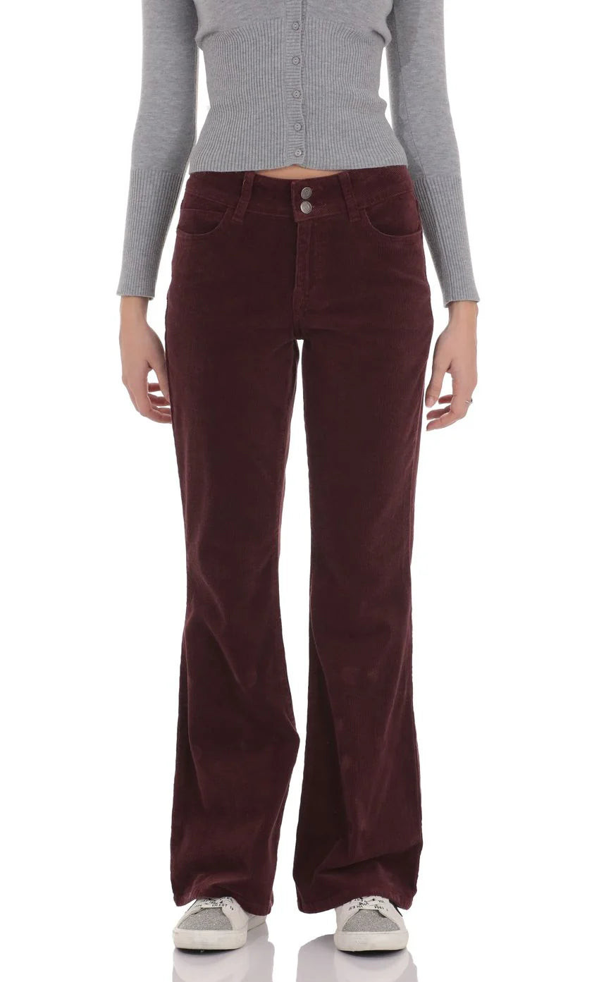 Corduroy Flare Jeans in Burgundy