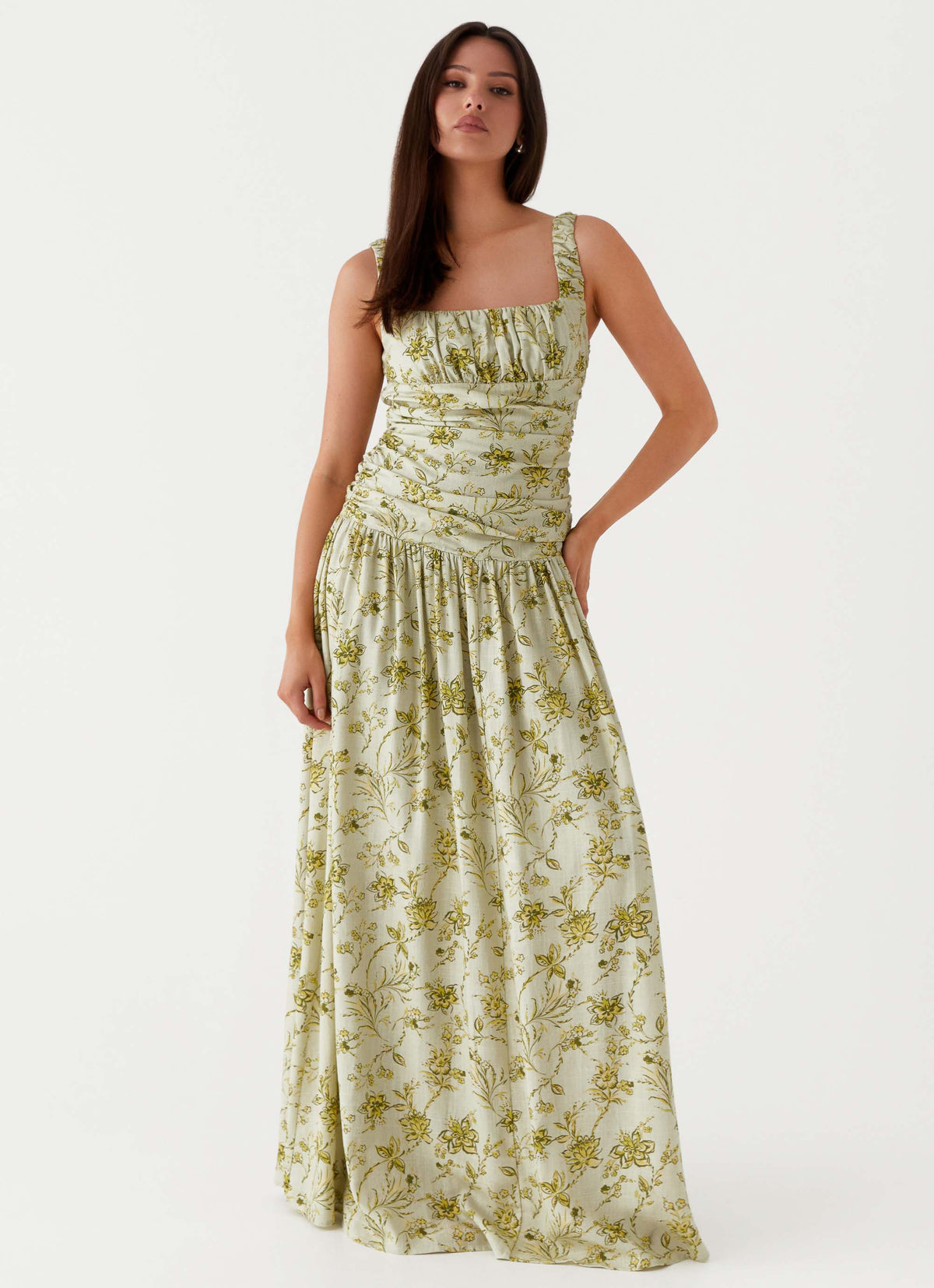 Zinna Linen Maxi Dress Sage Floral