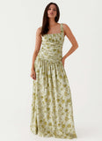 Zinna Linen Maxi Dress Sage Floral