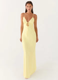 Flora Satin Maxi Dress Lemon
