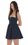 Pinstripe Halter Fit and Flare Dress in Navy
