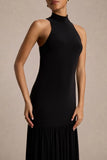 Tasmin Black High Neck Maxi Dress With Drop Waist