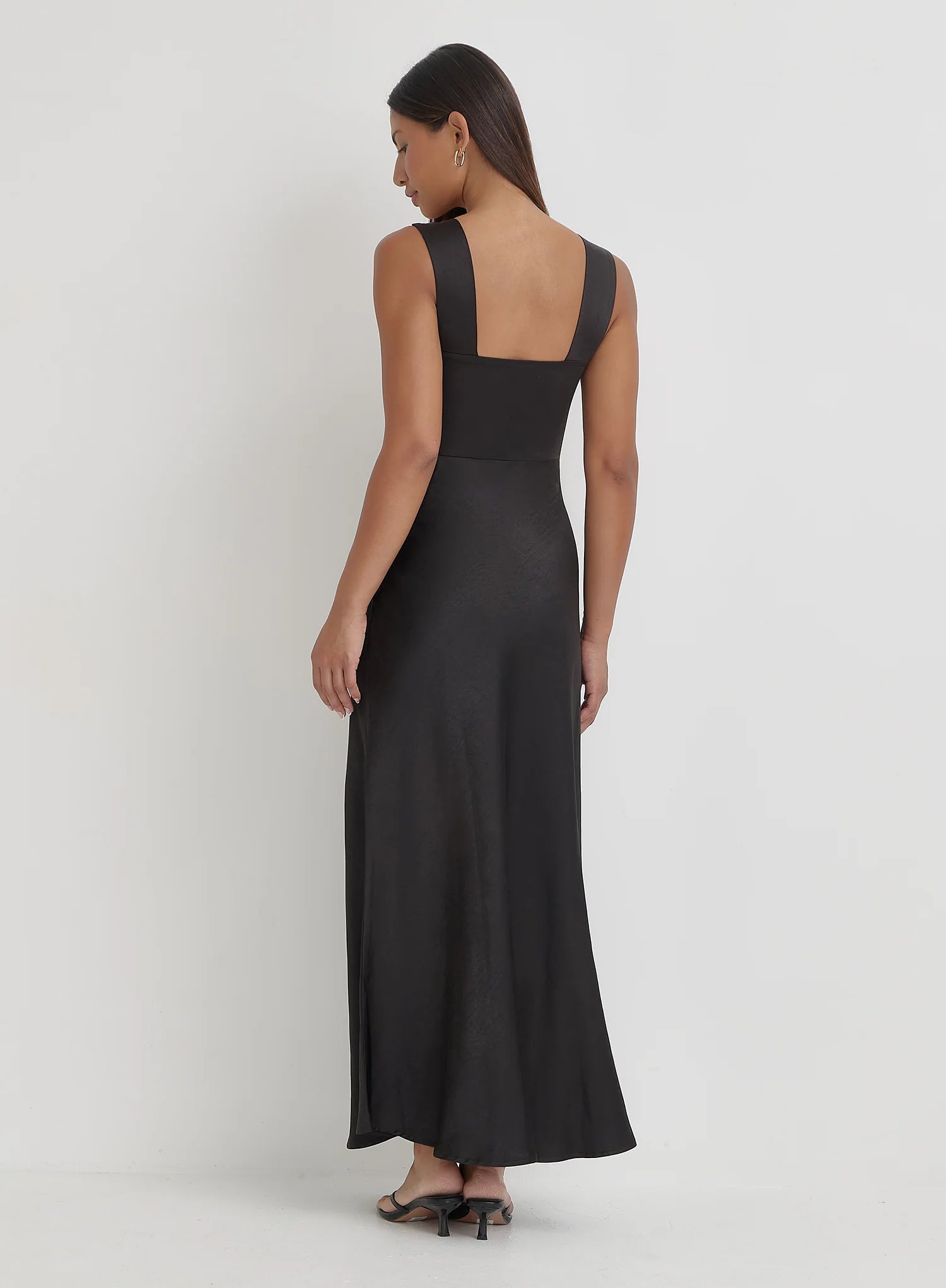 Black Satin Lace Slip Dress