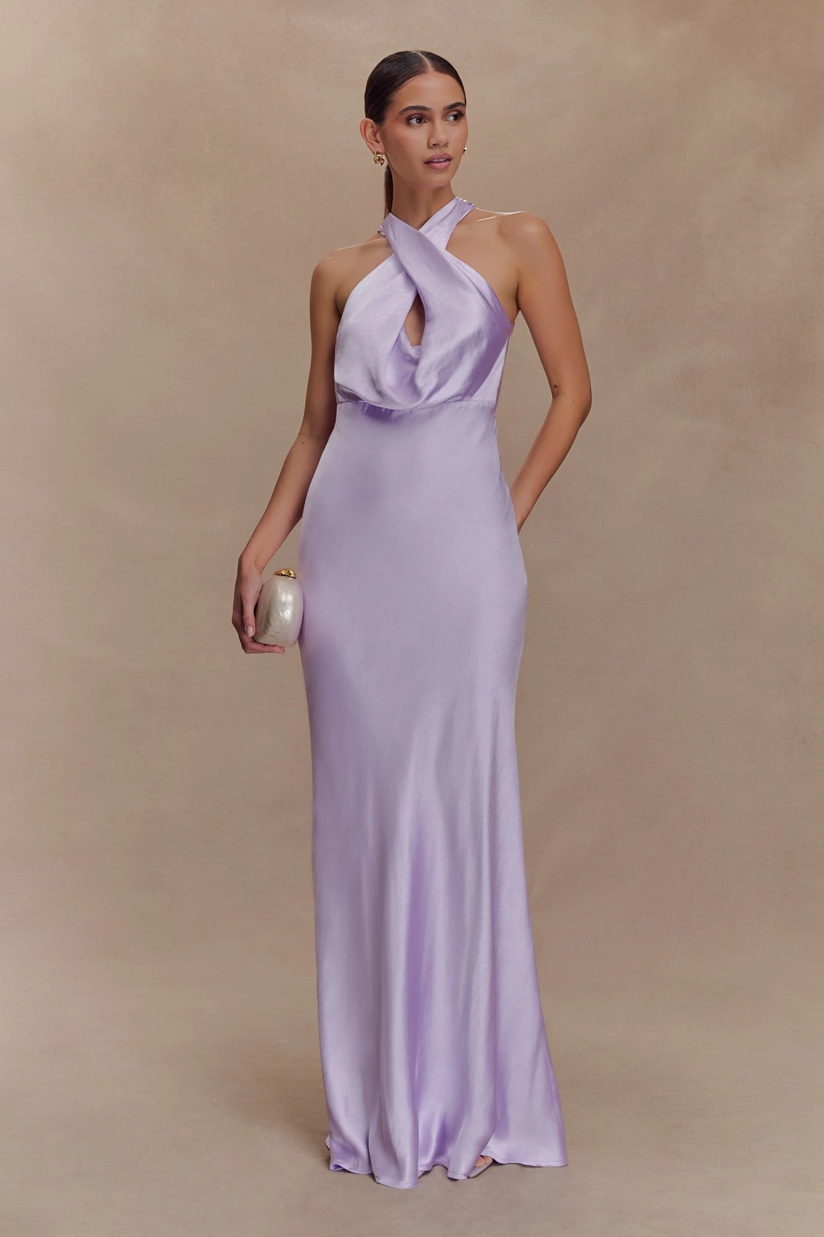 Phyllis Satin Halter Maxi Dress Lilac
