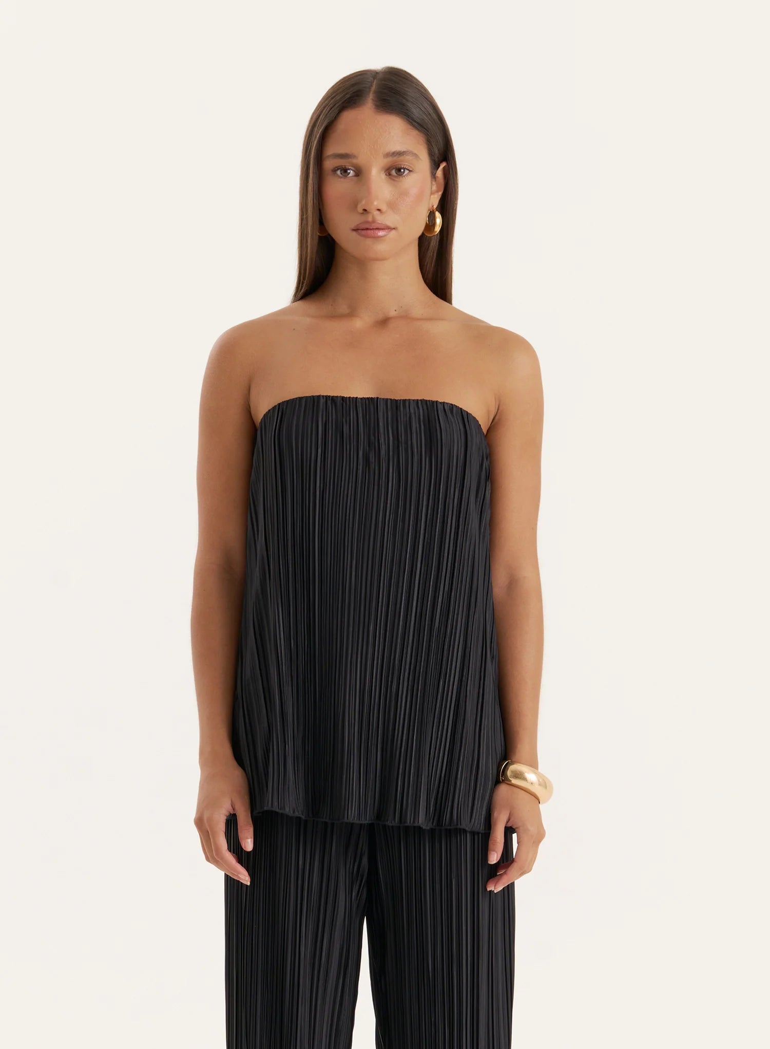 Black Plisse Bandeau Top