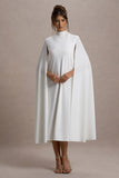 Carnation White Long Sleeve Midi Dress With Cape