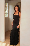 Etta Ruffle Slinky Maxi Dress Black