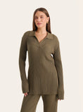 Olive Knitted Long Sleeve Polo Top