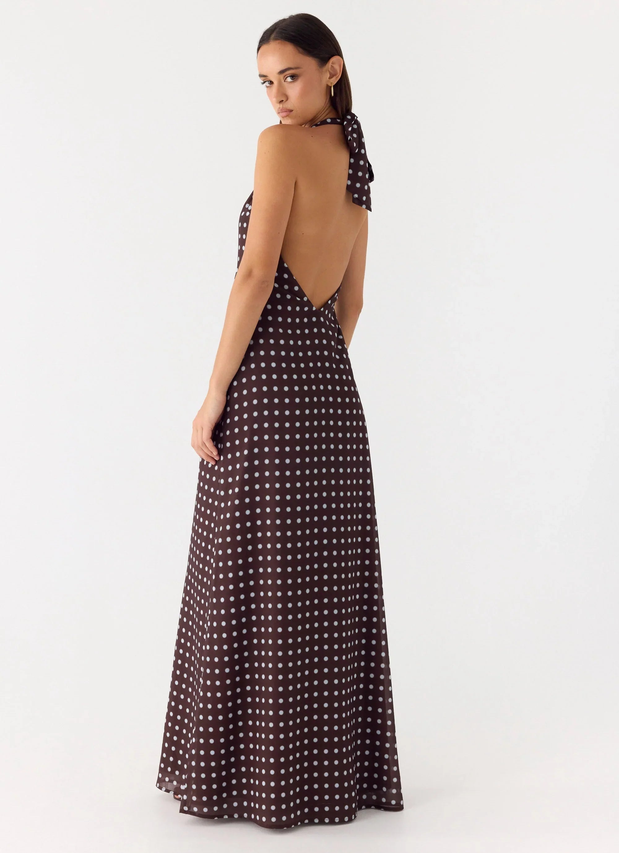 Float Away Maxi Dress Chocolate Blue Dot