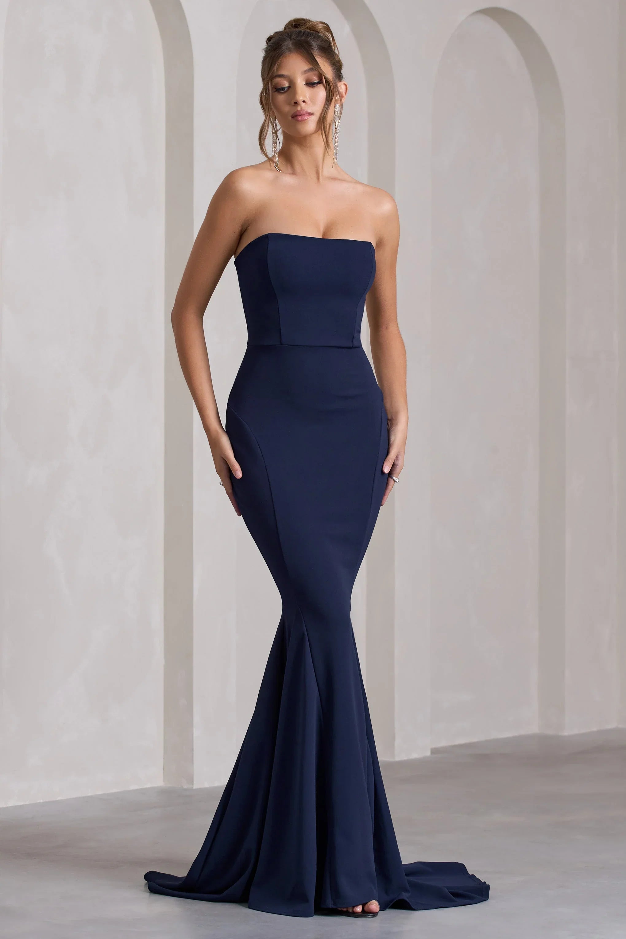 Impress Me Navy Strapless Bandeau Fishtail Maxi Dress