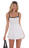 Black Trim A line Romper in White