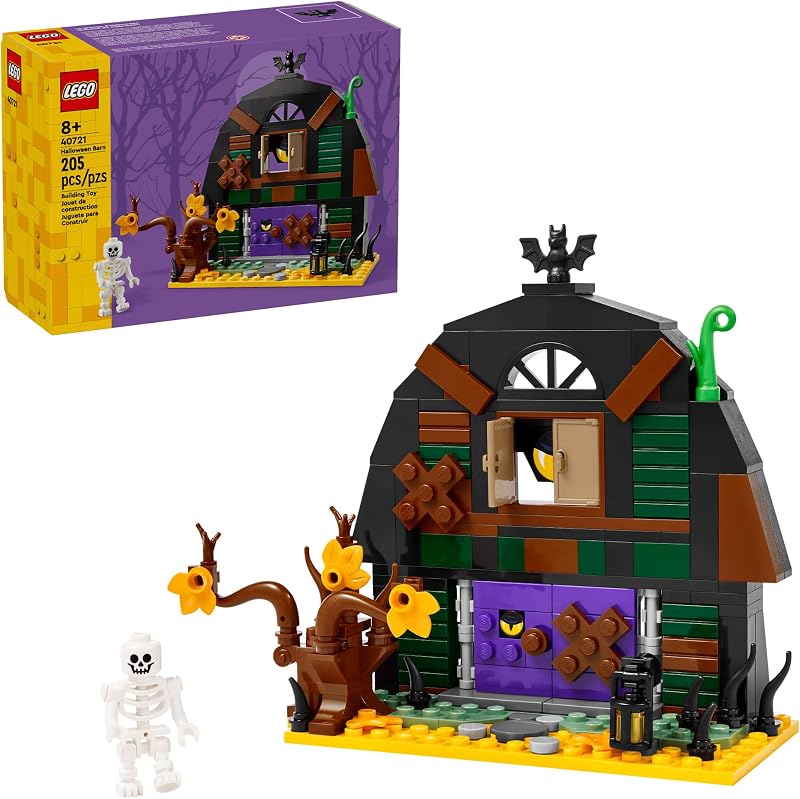 LEGO Halloween Barn Building Toy Room Decor Pretend Play Set for Boys Girls Ages 9 Halloween Toys Crafts for Kids Gift Idea W Scary Skeleton Minifigure 40721