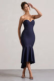 Daylight Navy Corset High Low Midi Dress