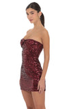 Strapless Sequin Bow Dress in Burgundy
