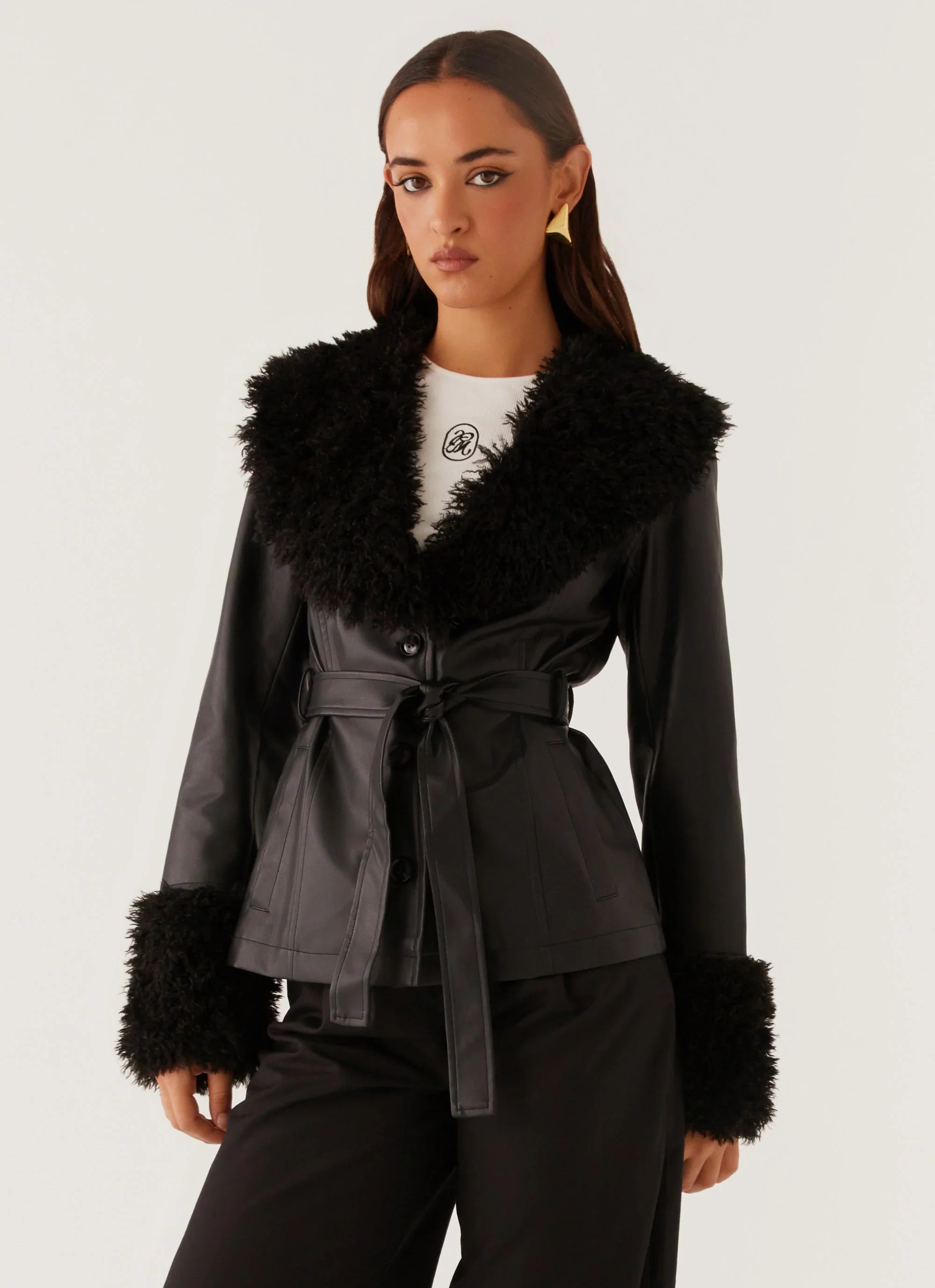 Street Lights Fur Trim Jacket Black