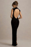Samaria Black Velvet High Neck Maxi Dress