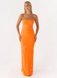 Sassafras Beaded Flower Strapless Maxi Dress Orange