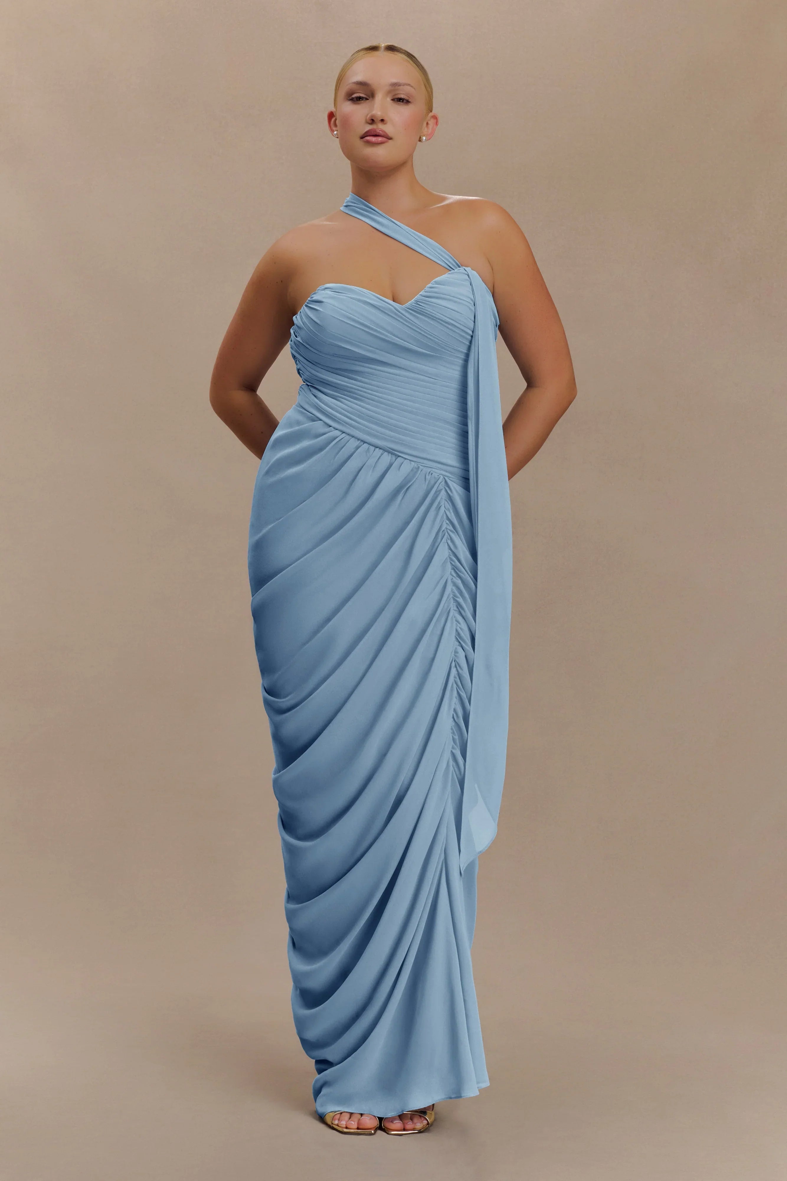 Micaela Chiffon Gathered Maxi Dress Alaskan Blue