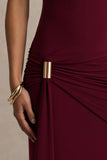 Decadence Burgundy High Neck Wrapped Maxi Dress With Twist Sleeve