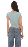 Short Sleeve Crop Top in Seaglass Blue