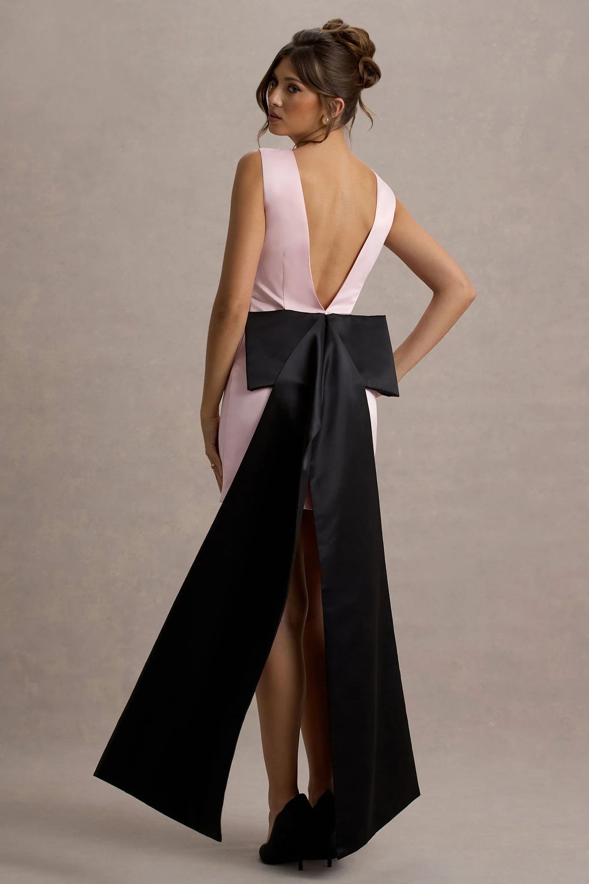 Peace Pink Black Satin Mini Dress With Drape Detail