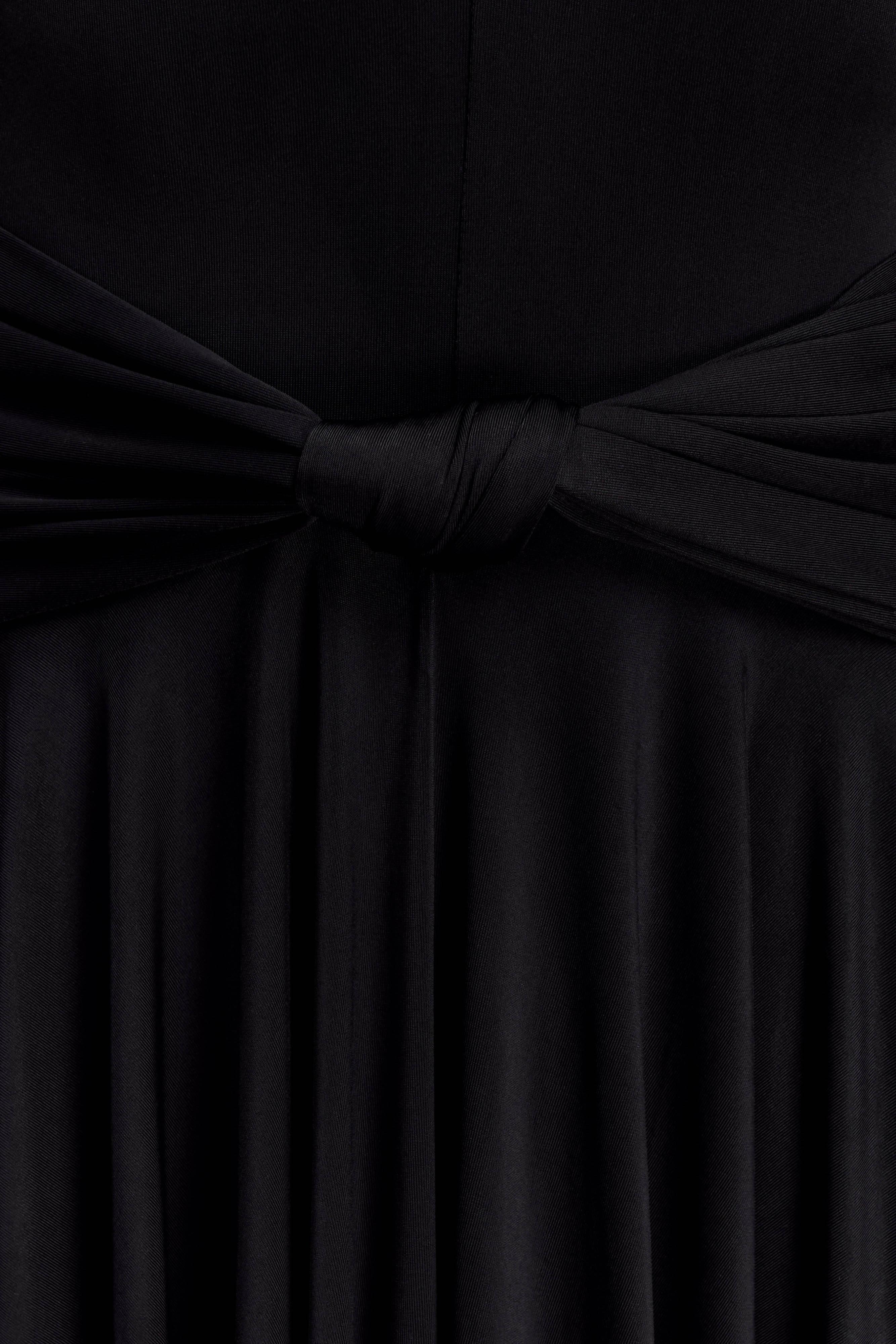 Zelda Asymmetric Slinky Midi Dress Black