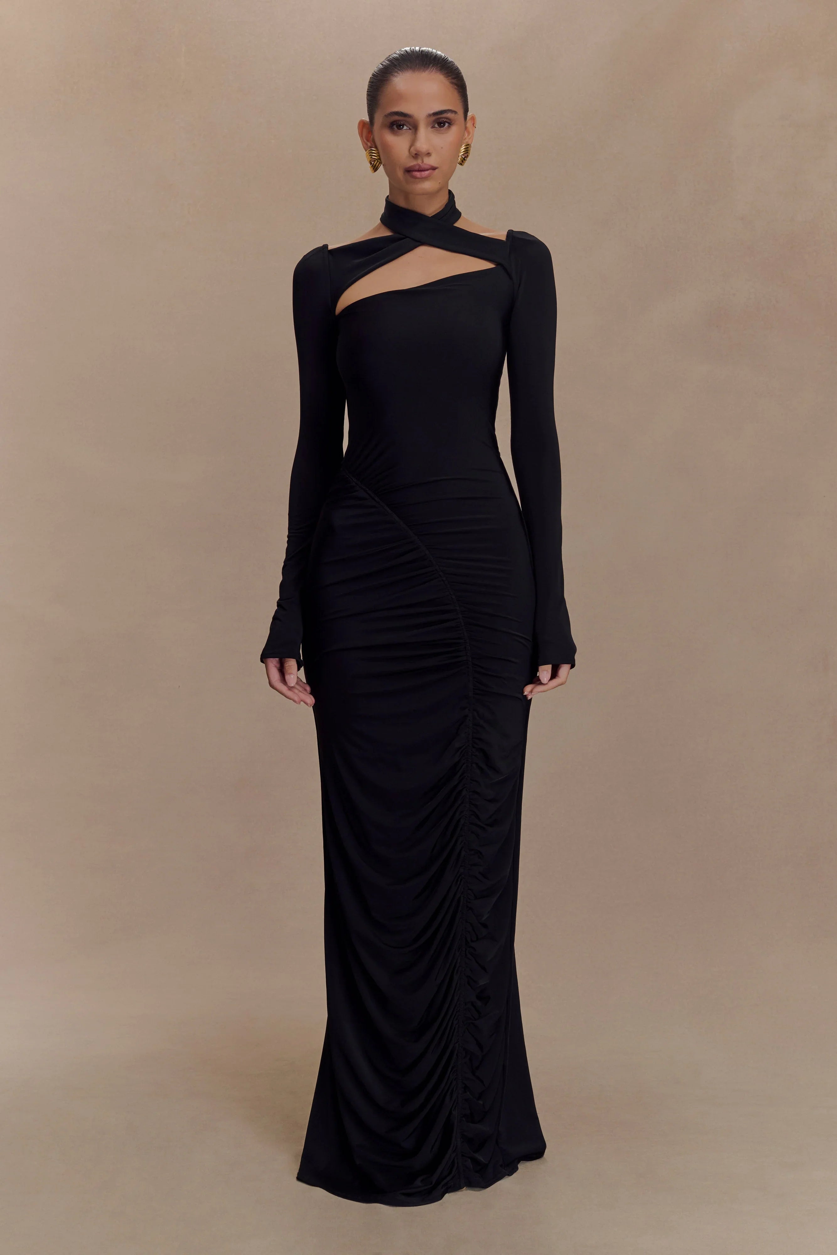 Lyndon Long Sleeve Slinky Maxi Dress Black
