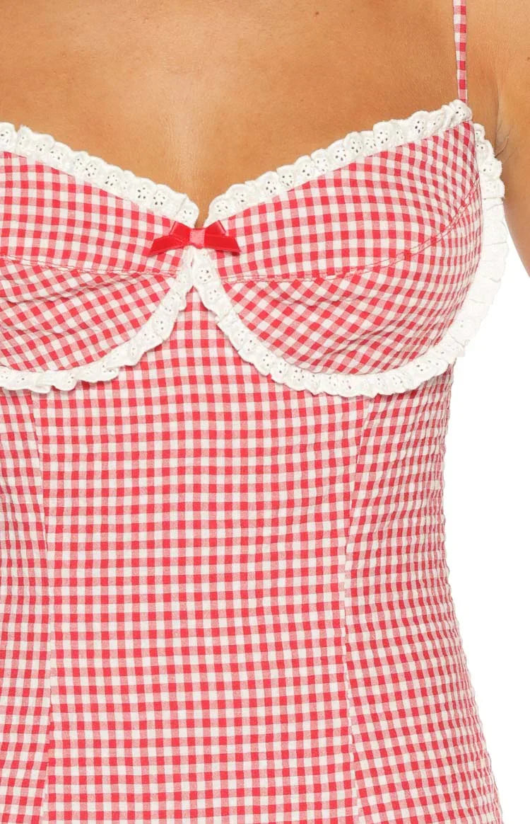 Please Red Gingham Mini Dress